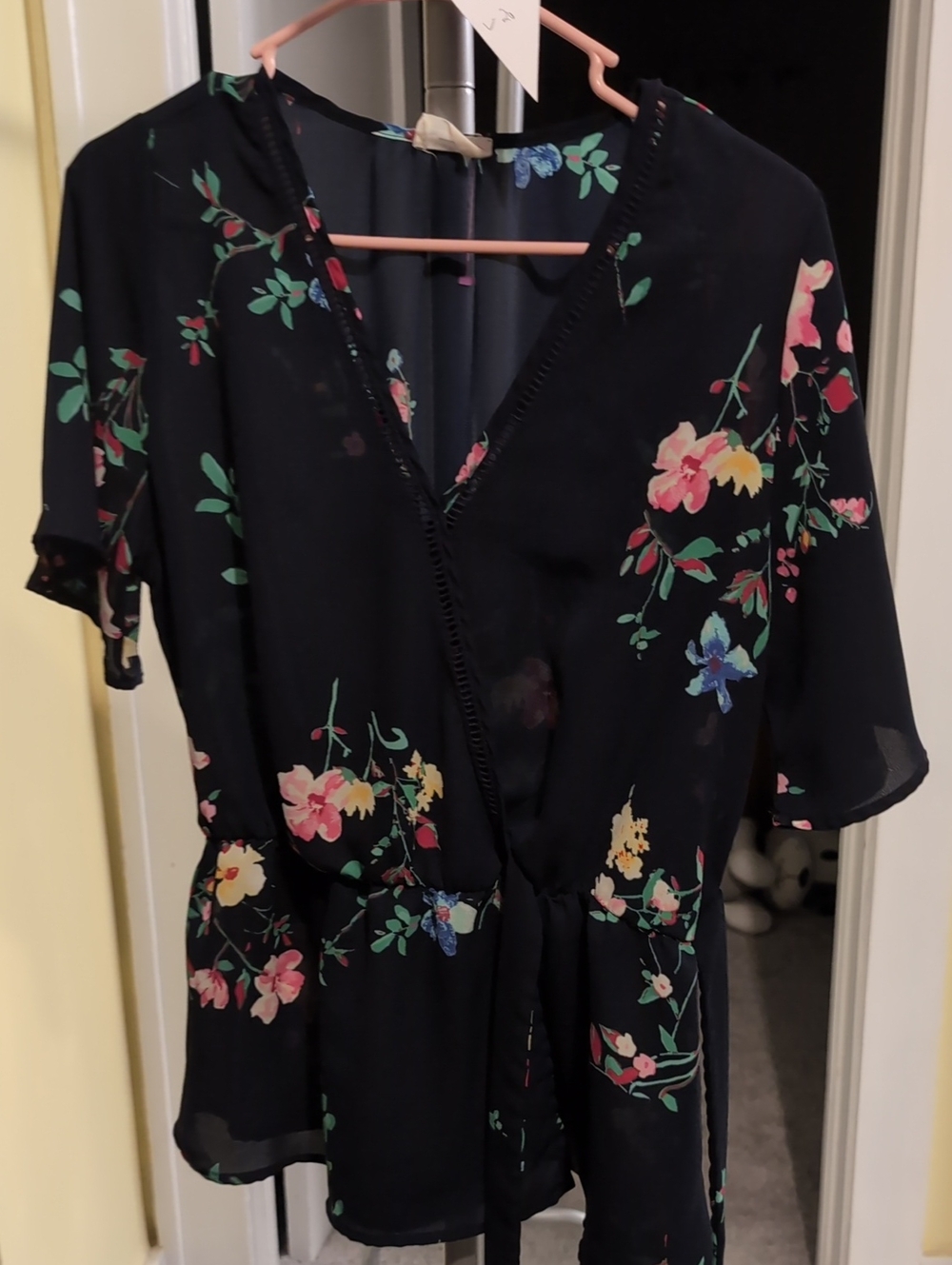 Sienna Sky Black Floral Wrap Romper with Tie Waist